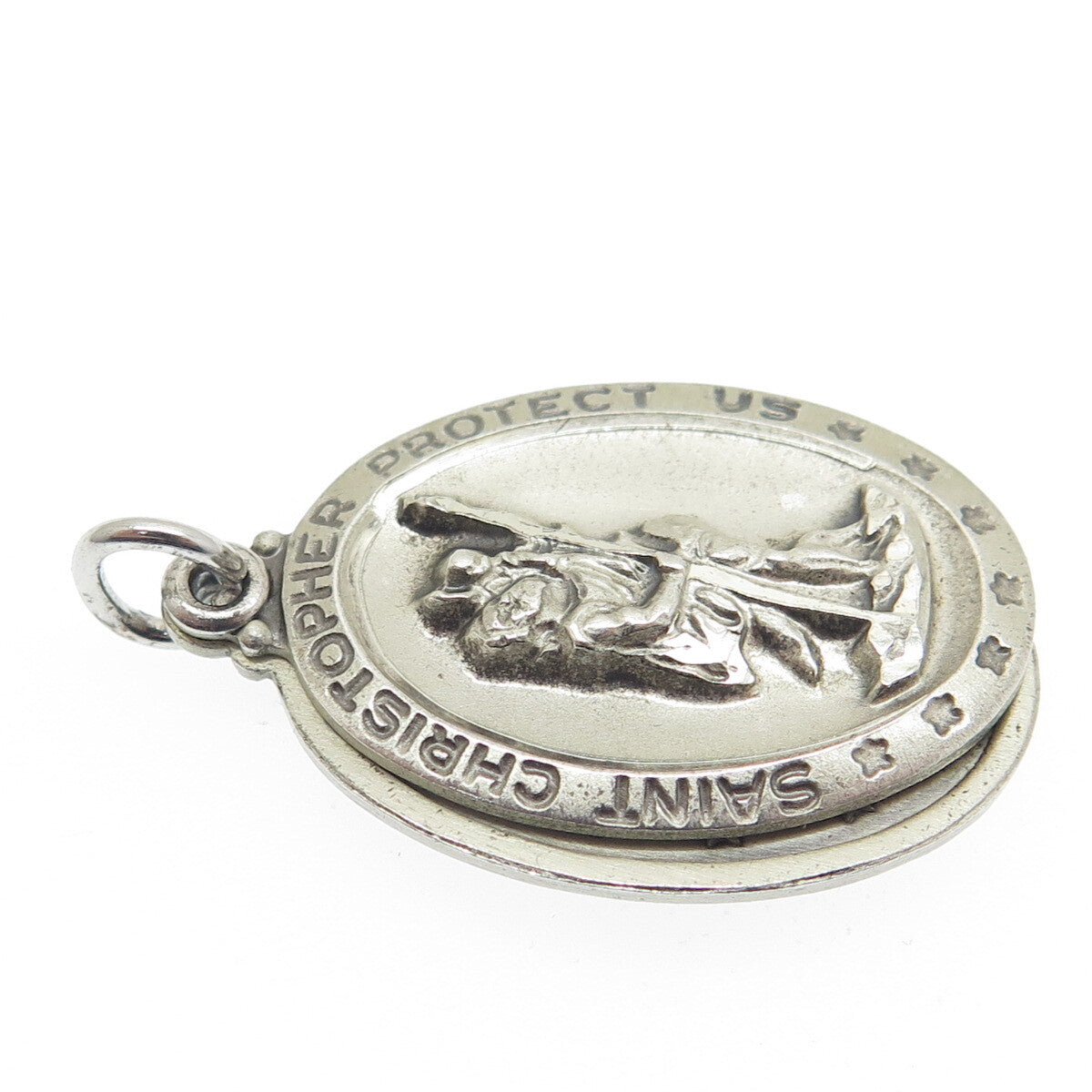 THEDA Sterling Silver Vintage St. Mary Miraculous Slide Medal Religious Pendant