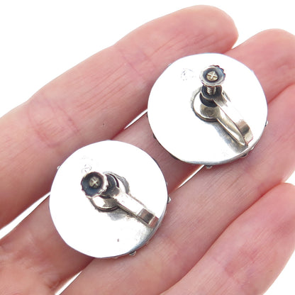 925 Sterling Vintage Mexico Real Abalone Shell Oxidized Screw Back Earrings