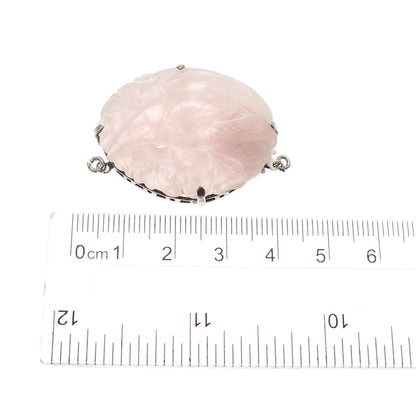 925 Sterling Silver Antique China Real Carved Rose Jade Floral Box Lock Clasp
