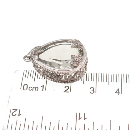 925 Sterling Silver Mexico Real Diamond & Green Amethyst Charm Pendant