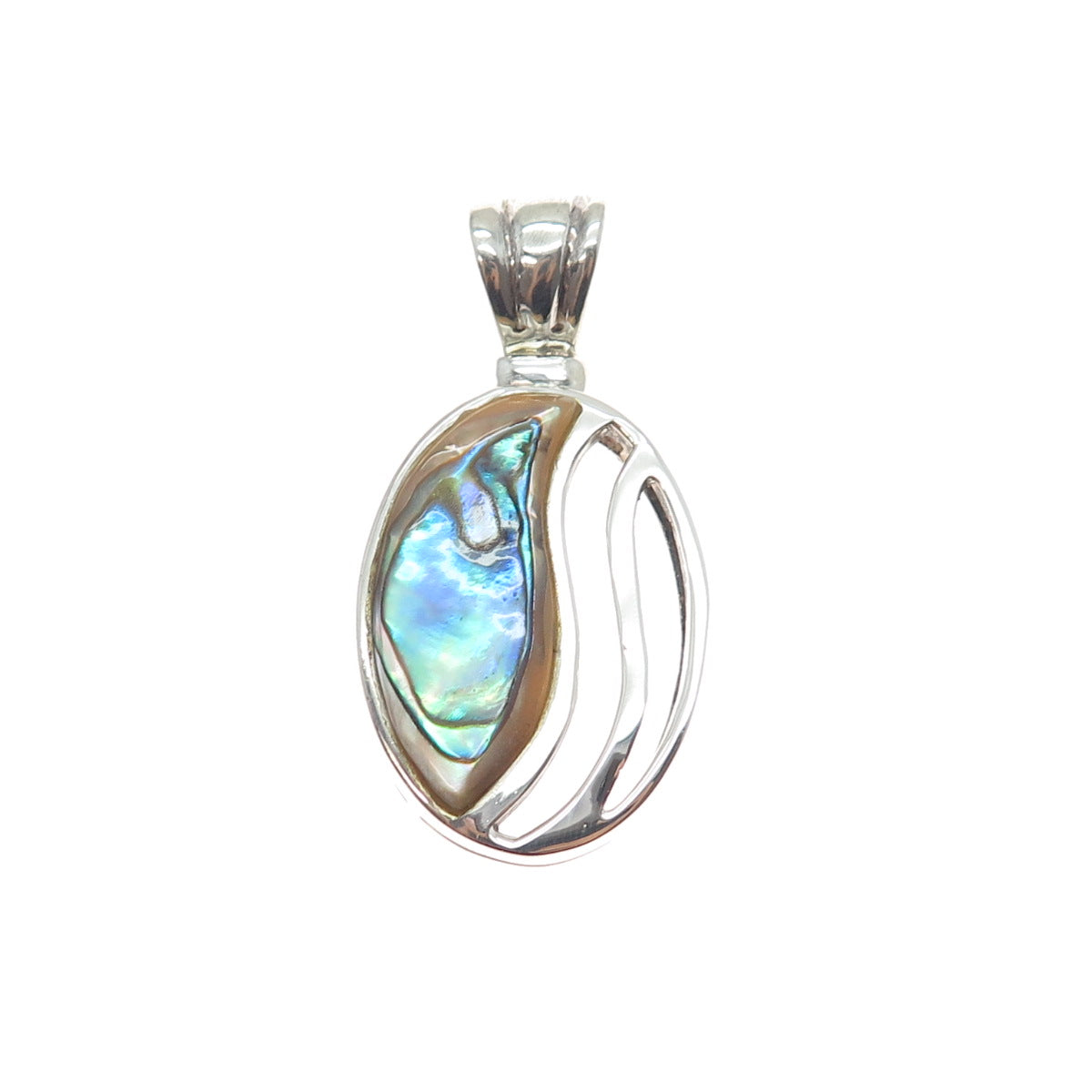 925 Sterling Silver Vintage Real Abalone Shell Modernist Charm Pendant