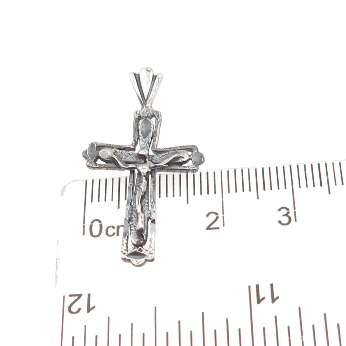 925 Sterling Silver Vintage Crucifix Cross Oxidized Charm Pendant