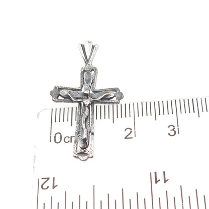925 Sterling Silver Vintage Crucifix Cross Oxidized Charm Pendant