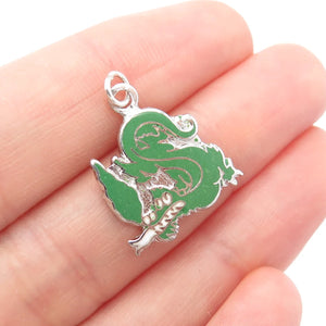 925 Sterling Silver Vintage Kinney Green Enamel Charm Pendant