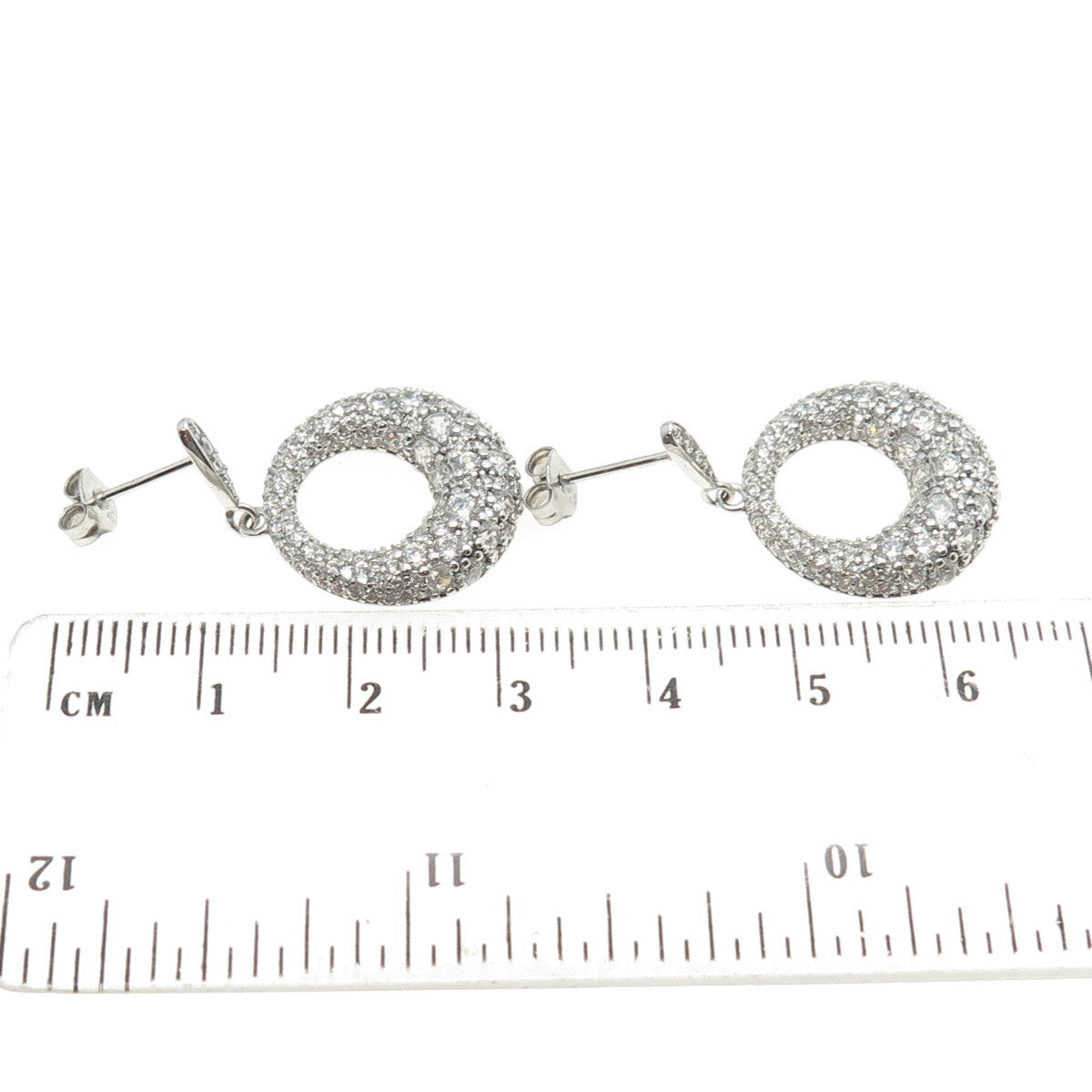 925 Sterling Silver Round-Cut C Z Crescent Dangling Earrings