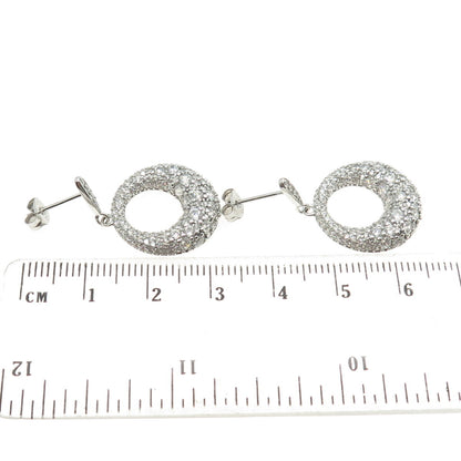 925 Sterling Silver Round-Cut C Z Crescent Dangling Earrings