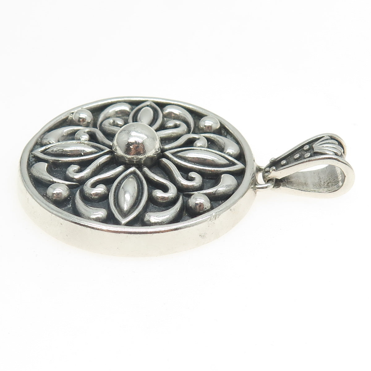 925 Sterling Silver Vintage Mexico Floral Ornate Pendant