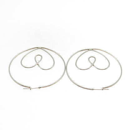 925 Sterling Silver Vintage Open Heart Hinged Hoop Earrings