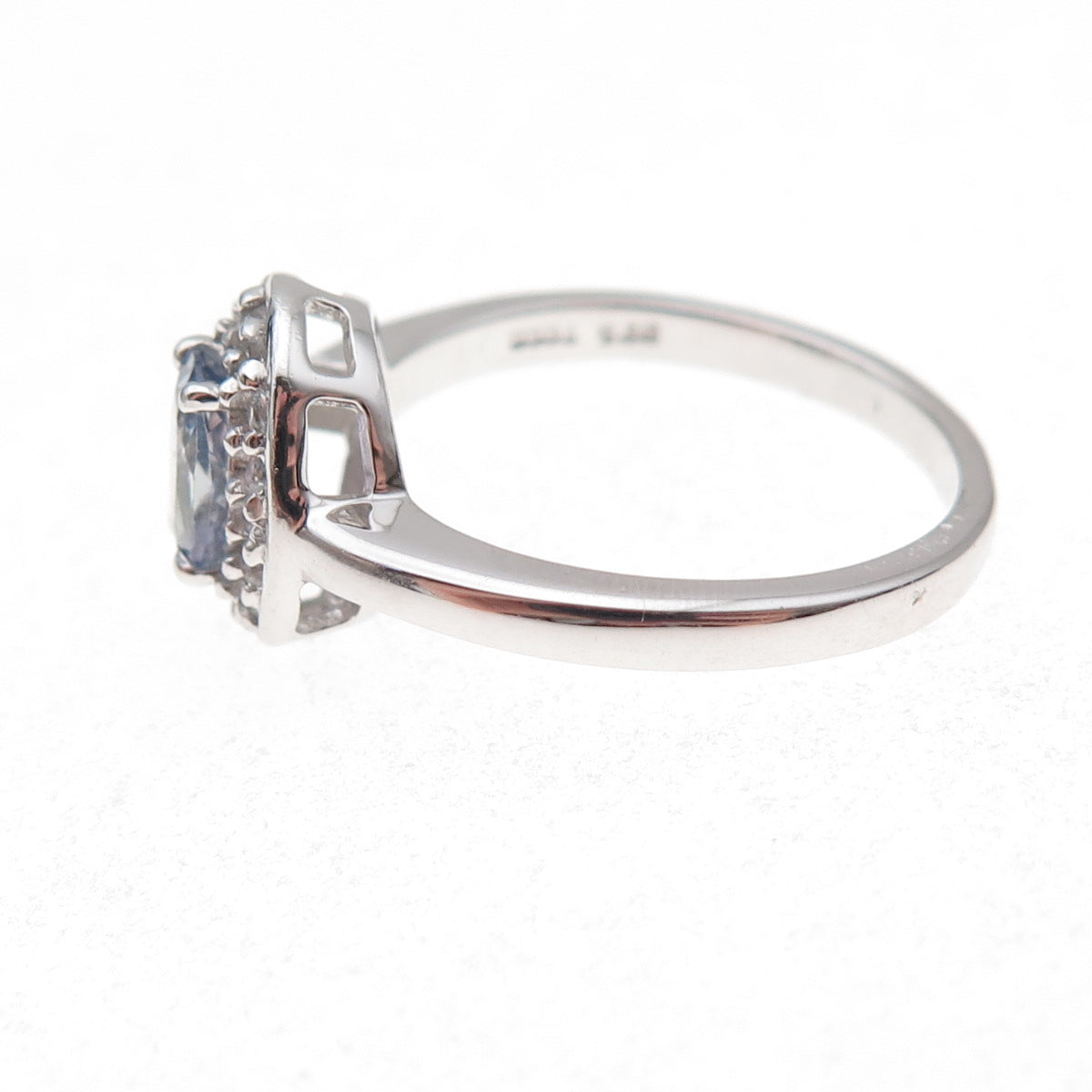 925 Sterling Silver Real Tanzanite & White Topaz Ring Size 8