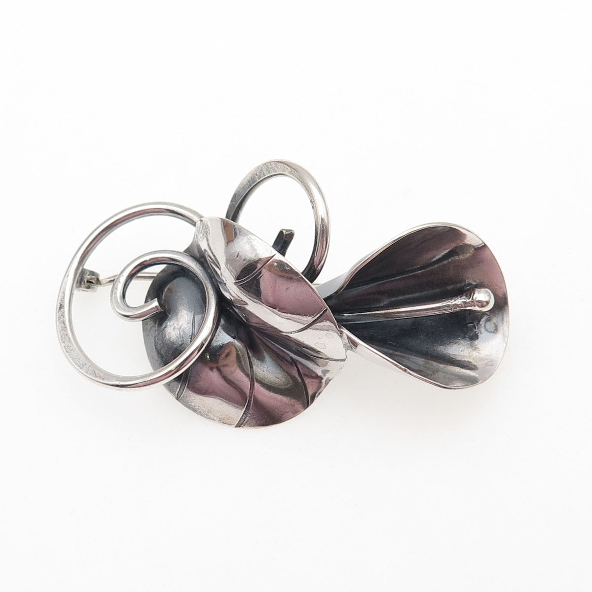 JOSEPH MASANIELLO 925 Sterling Silver Vintage Calla Lily Oxidized Pin Brooch