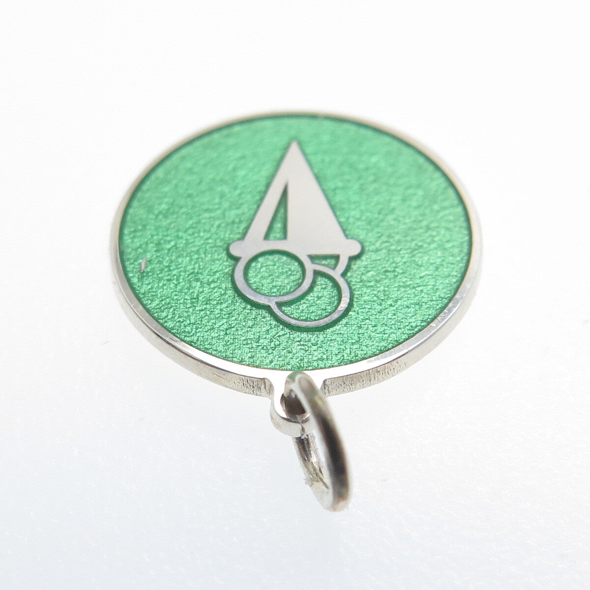 925 Sterling Silver Green Enamel Ice Cream Round Tag Minimalist Charm Pendant
