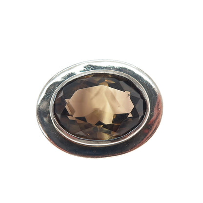 925 Sterling Silver Vintage Real Oval-Cut Smoky Quartz Modernist Slide Pendant