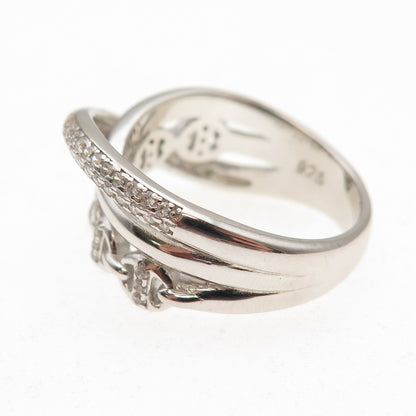 925 Sterling Silver Round-Cut C Z Multi-Chain Crisscross Ring Size 9.25