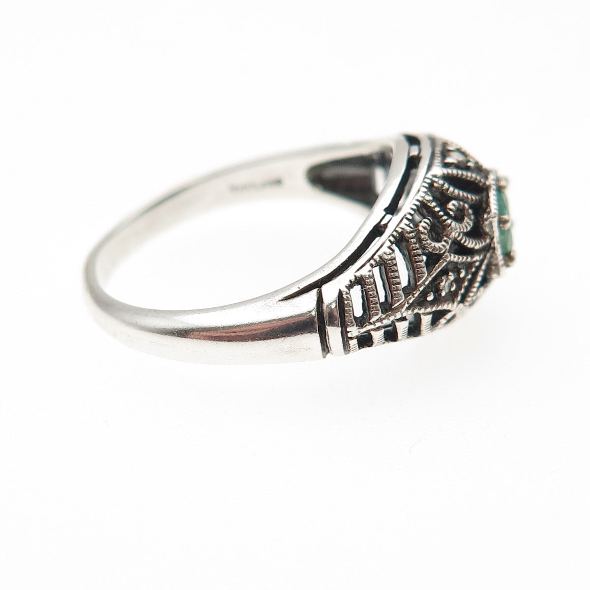 CNA Pranda 925 Sterling Silver Real Diamond & Emerald Oxidized Ring Size 6