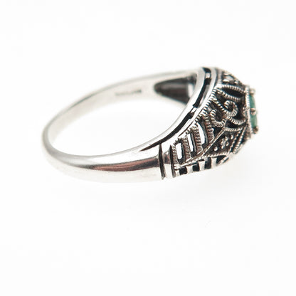 CNA Pranda 925 Sterling Silver Real Diamond & Emerald Oxidized Ring Size 6