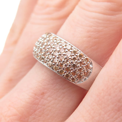 925 Sterling Silver Round-Cut Champagne C Z Sparkle Ring Size 9.5