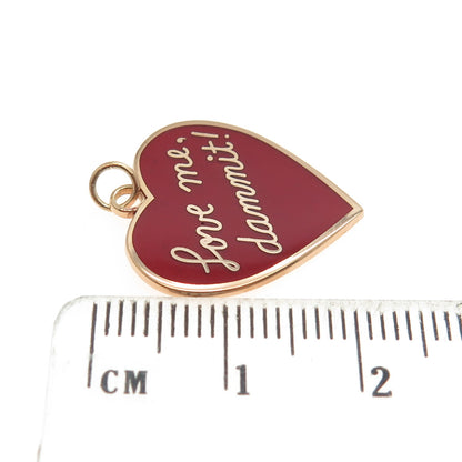 925 Sterling Silver Rose Gold Plated Enamel "Love Me, Dammit!" Heart Tag Pendant