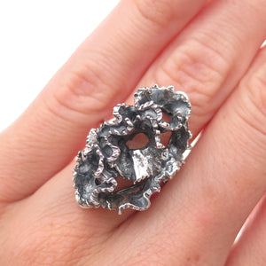Beau 925 Sterling Silver Vintage Modernist Oxidized Adjustable Ring Size 5.5