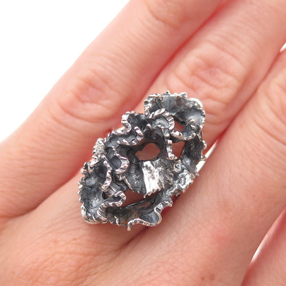 Beau 925 Sterling Silver Vintage Modernist Oxidized Adjustable Ring Size 5.5