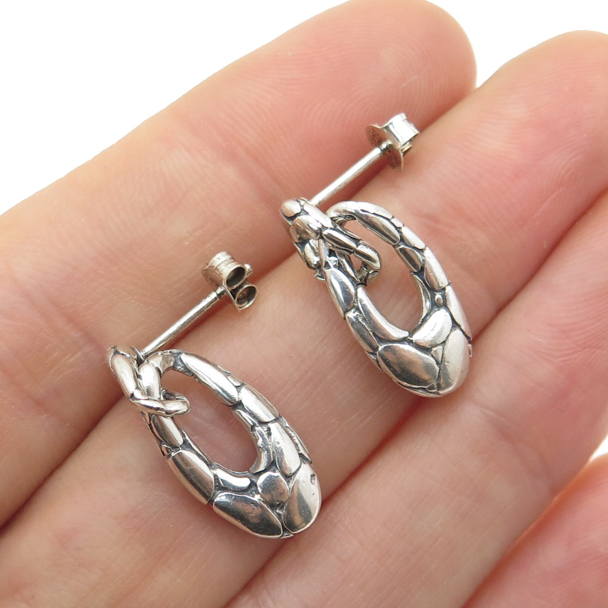 925 Sterling Silver Vintage Pebble Door Knocker Earrings