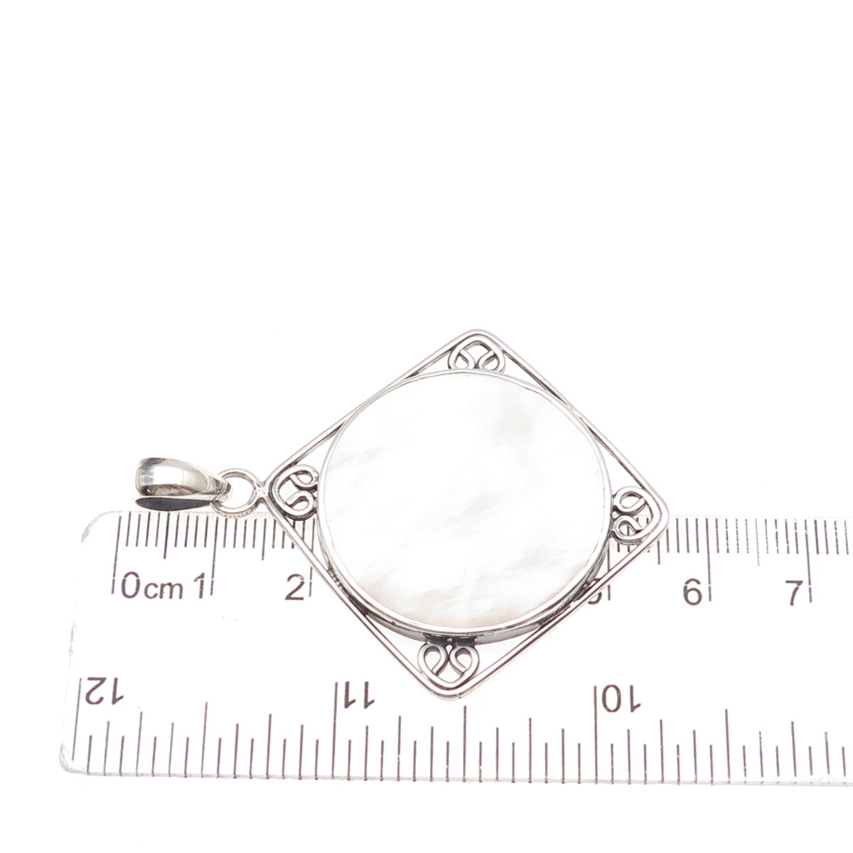 925 Sterling Silver Vintage Real MOP Modernist Heart Square Charm Pendant