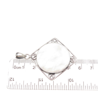925 Sterling Silver Vintage Real MOP Modernist Heart Square Charm Pendant