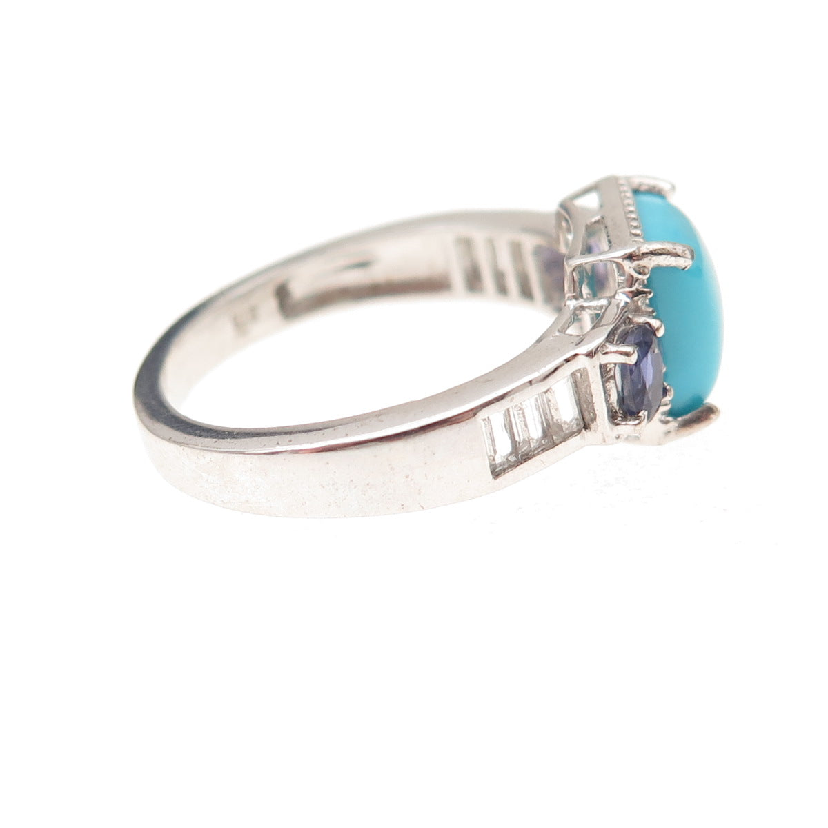 Chuck Clemency 925 Sterling Silver Real Turquoise Tanzanite & Topaz Ring Size 8