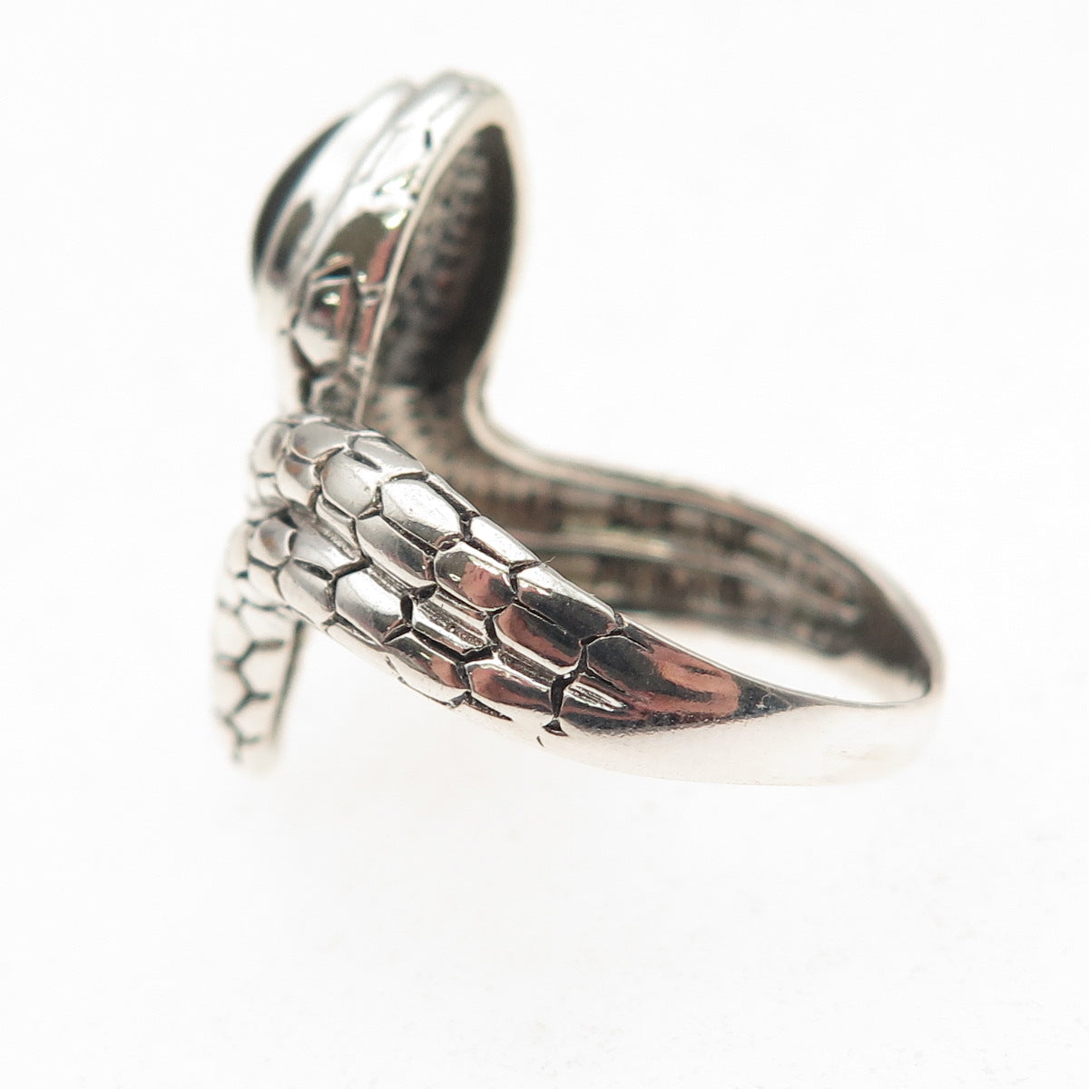 925 Sterling Silver Vintage Real Black Onyx Snake Oxidized Ring Size 8
