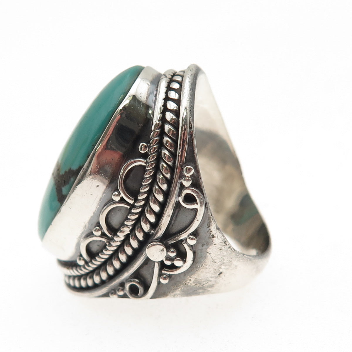 925 Sterling Silver Vintage Real Kingman Turquoise Oxidized Ring Size 6.5