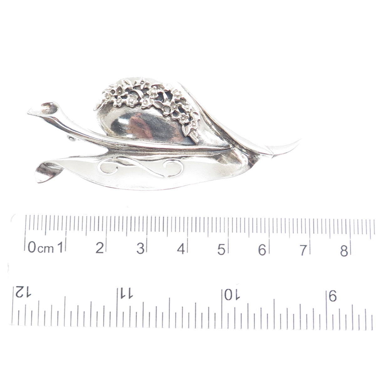 PETTELL'S 925 Sterling Silver Vintage Modernist Floral Leaf Pin Brooch