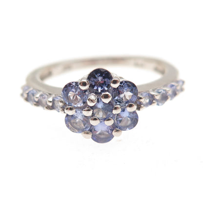 Chuck Clemency 925 Sterling Silver Real Round-Cut Tanzanite Floral Ring Size 8