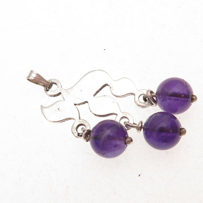 925 Sterling Silver Vintage Real Amethyst Chai Judaica Charm Pendant