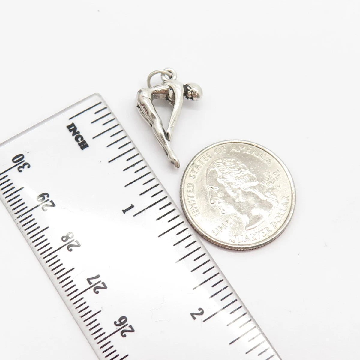 925 Sterling Silver Vintage Gymnast / Athlete Girl Charm Pendant