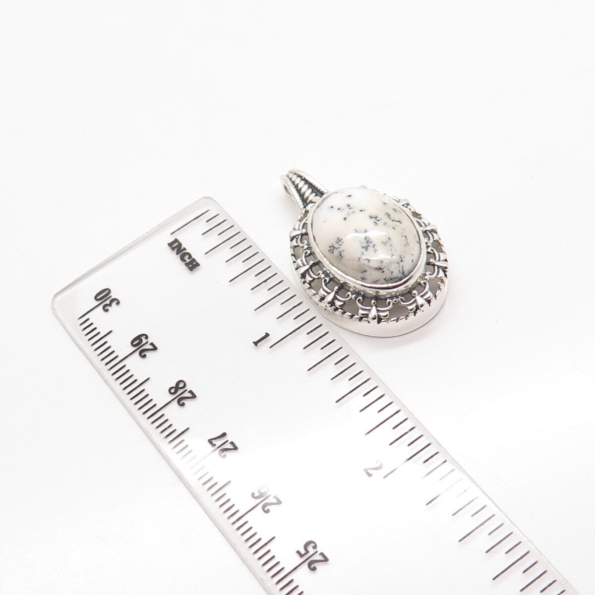 925 Sterling Silver Vintage Real Dendritic Agate Gemstone Oval Pendant