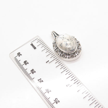925 Sterling Silver Vintage Real Dendritic Agate Gemstone Oval Pendant