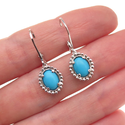 925 Sterling Silver Real Sleeping Beauty Turquoise Floral Dangle Earrings