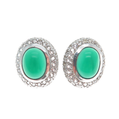 925 Sterling Silver Real Green Chalcedony & White Topaz Earrings