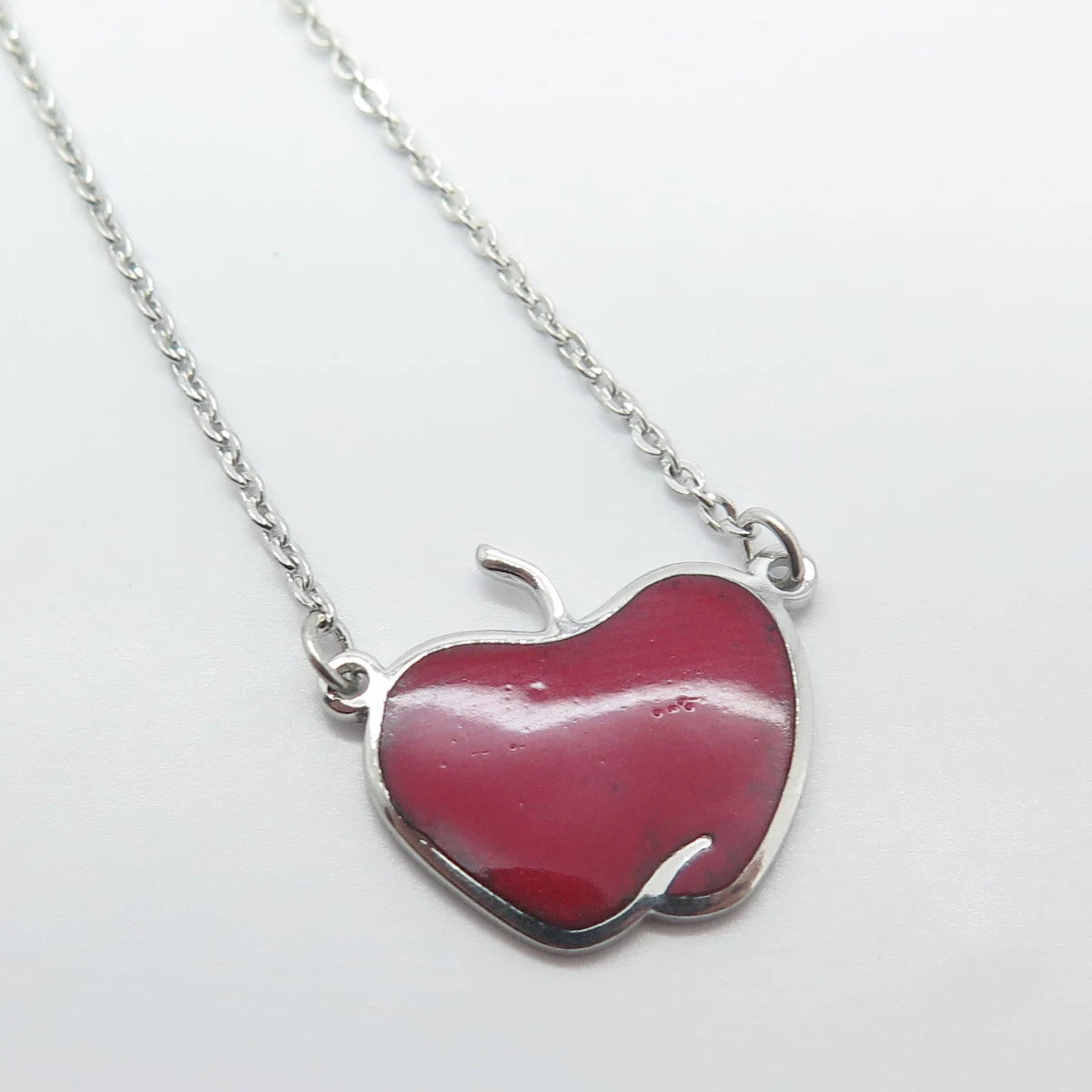 925 Sterling Silver Vintage Danecraft Enamel Apple Rolo Chain Necklace 14"