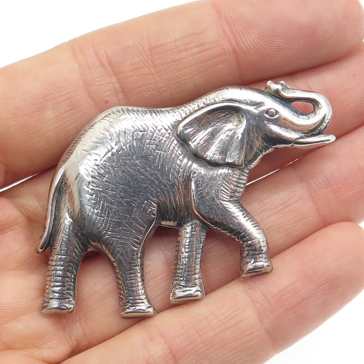 925 Sterling Silver Vintage Elephant Oxidized Pin Brooch