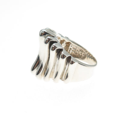 925 Sterling Silver Vintage Modernist Ribbed Oxidized Ring Size 6.25