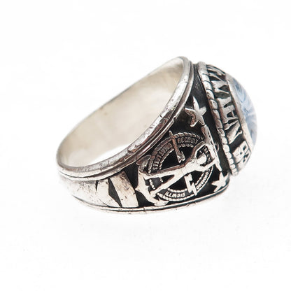 Jostens 925 Sterling Silver Vintage 1975 Blue C Z US Navy Ring Size 12.25