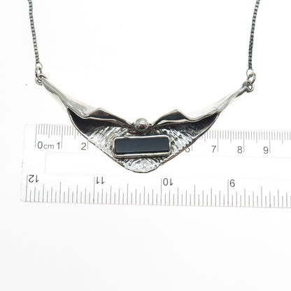 925 Sterling Silver Vintage Real Black Onyx Modernist Box Chain Necklace 18"