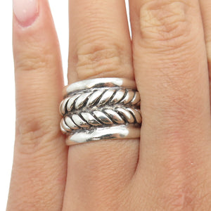 925 Sterling Silver Vintage Twisted Rope Wide Band Ring Size 6.75