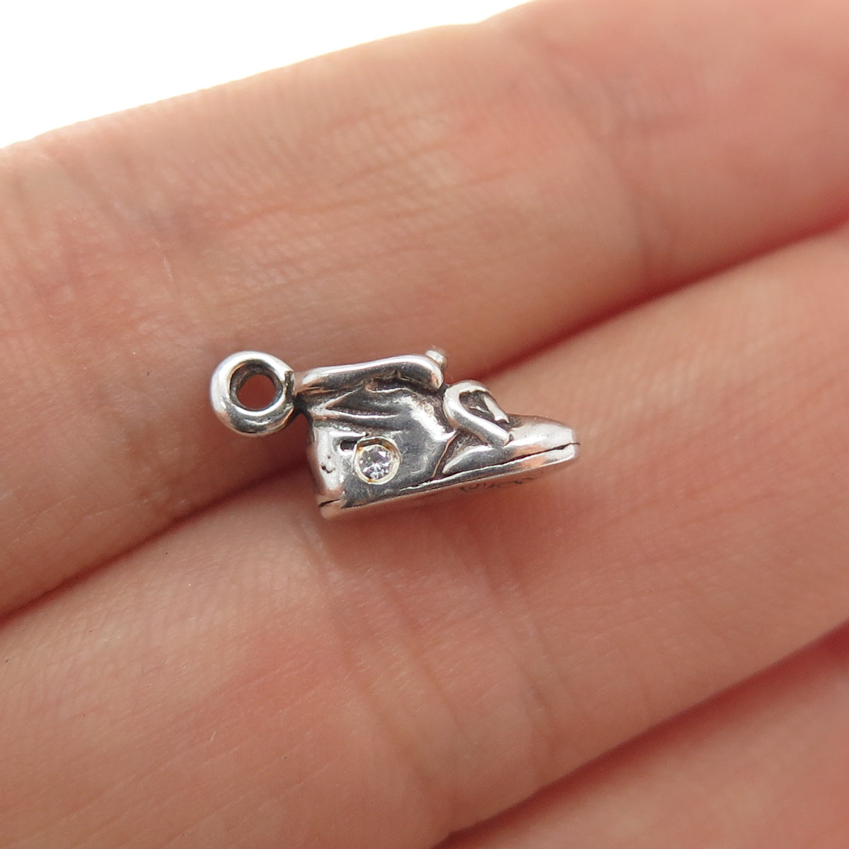 SUNWEST 925 Sterling Silver Vintage Real Diamond Shoe Minimalist 3D Pendant