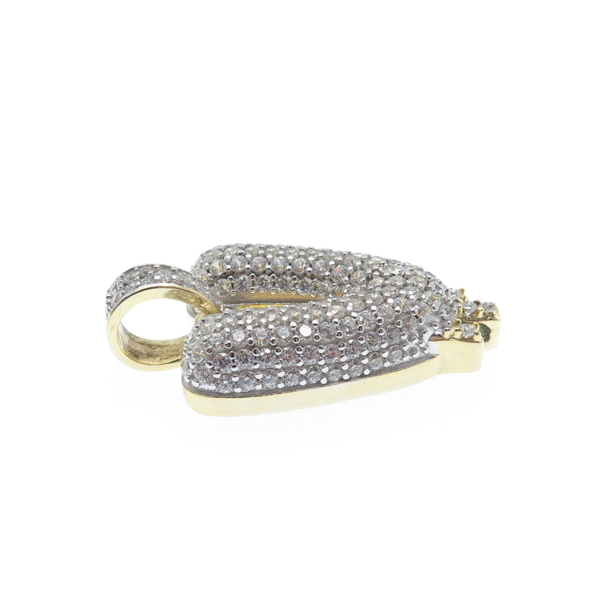 925 Sterling Silver Gold Plated Round-Cut Shaped C Z Letter V Sparkle Pendant