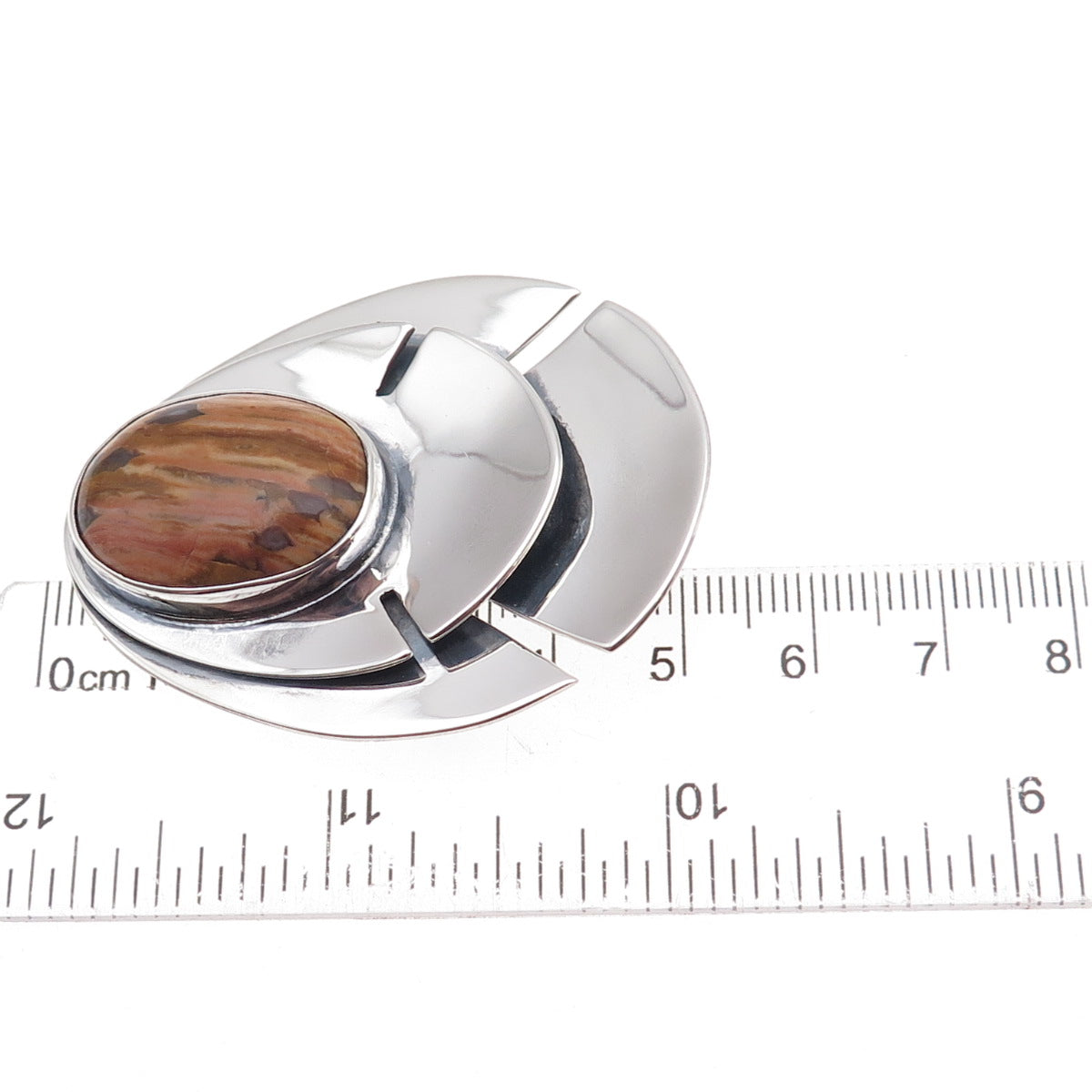 E. Allen 925 Sterling Silver Vintage Real Jasper Modernist Pin Brooch / Pendant
