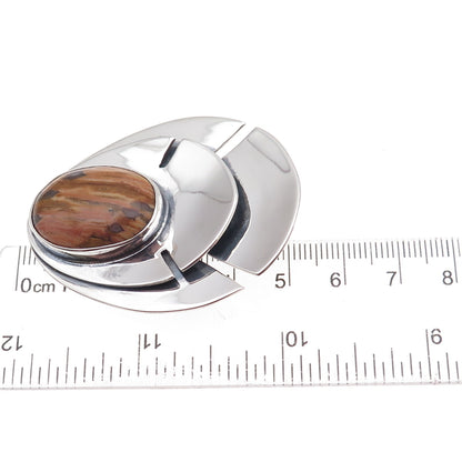 E. Allen 925 Sterling Silver Vintage Real Jasper Modernist Pin Brooch / Pendant