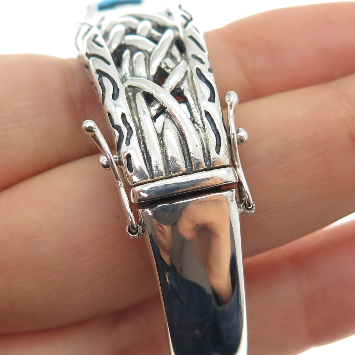 EFFY 925 Sterling Silver Real Blue Topaz Lagoon Bangle Bracelet 7"