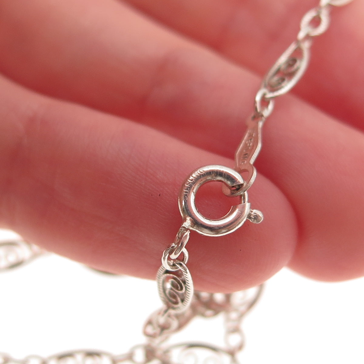 925 Sterling Silver Antique Art Deco Filigree Chain Necklace 16"
