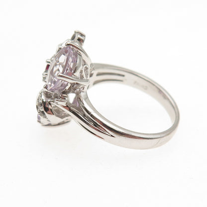 925 Sterling Silver Real Amethyst Tourmaline & White Topaz Ring Size 7